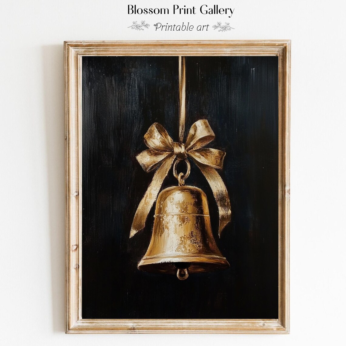 Vintage Christmas Bell Moody Christmas Print Winter Oil Painting Holiday Wall Art Moody Christmas Decor Dark Festive 766