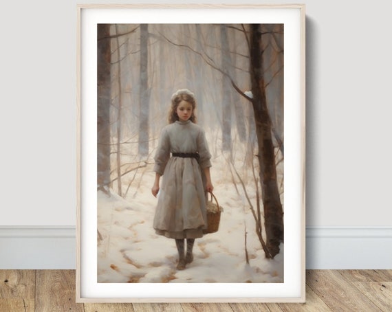 Rustic Christmas Forest Wall Art Girl Decor Holiday Nature Paint Moody Print Winter Oil Painting Holiday 135