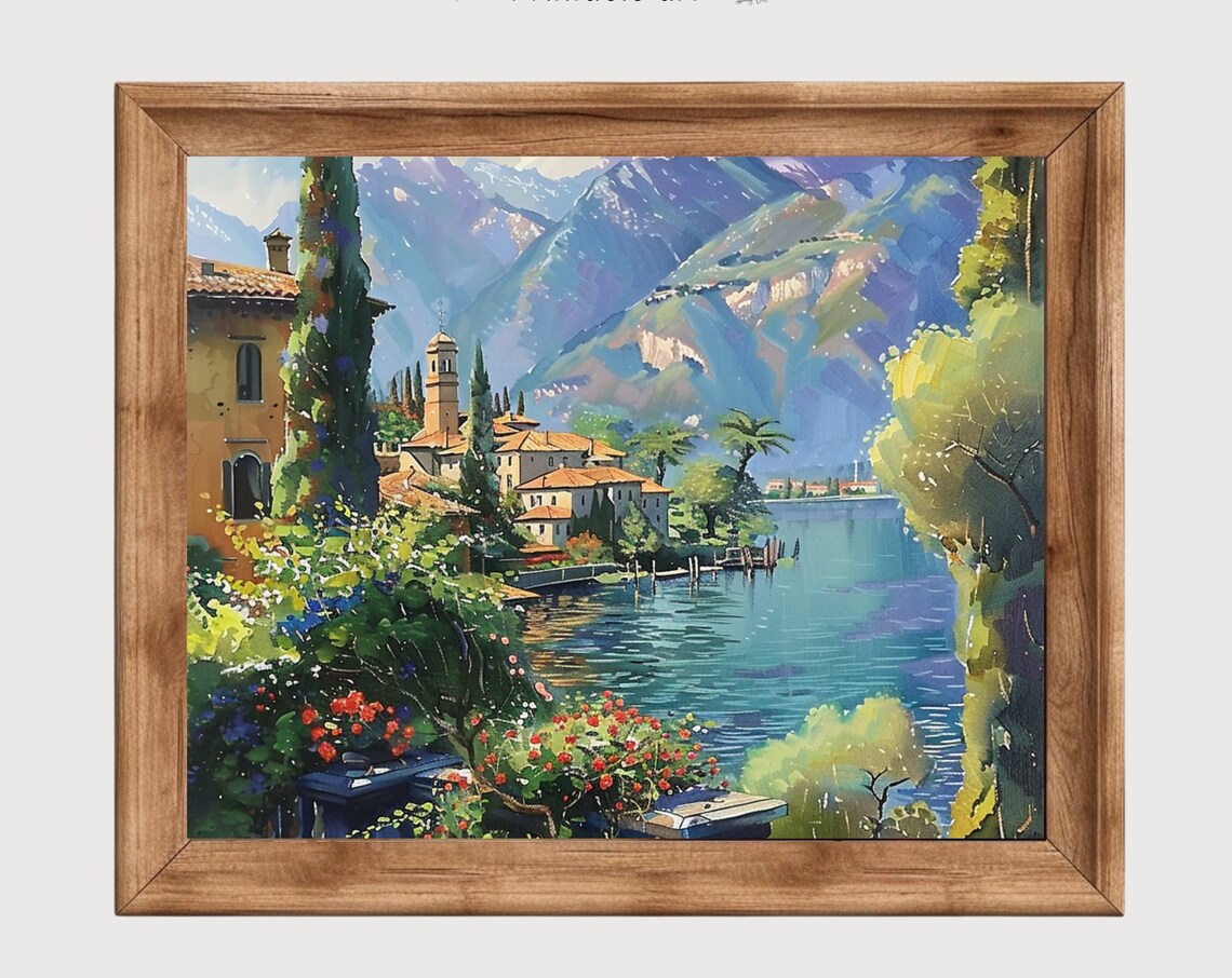 Italy Como Lake Watercolor Painting Vibrant Landscape Print Travel Aesthetic Nature Wall Art Italy Landscape Mediterranean 547 - Image 6