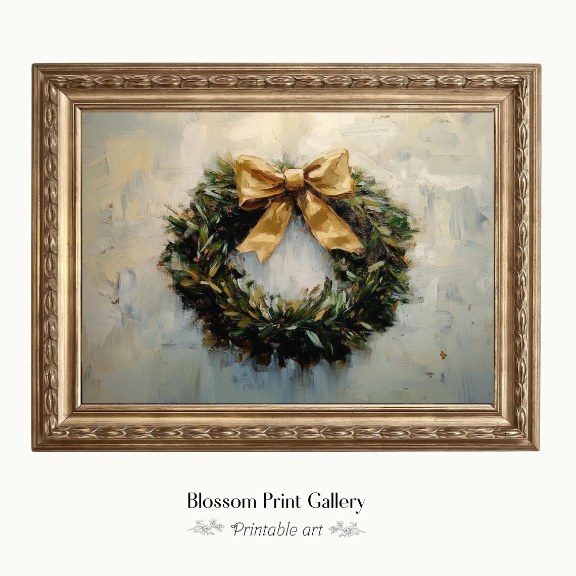 Beautiful Christmas Wreath With Gold Bow Holiday Decor Poster