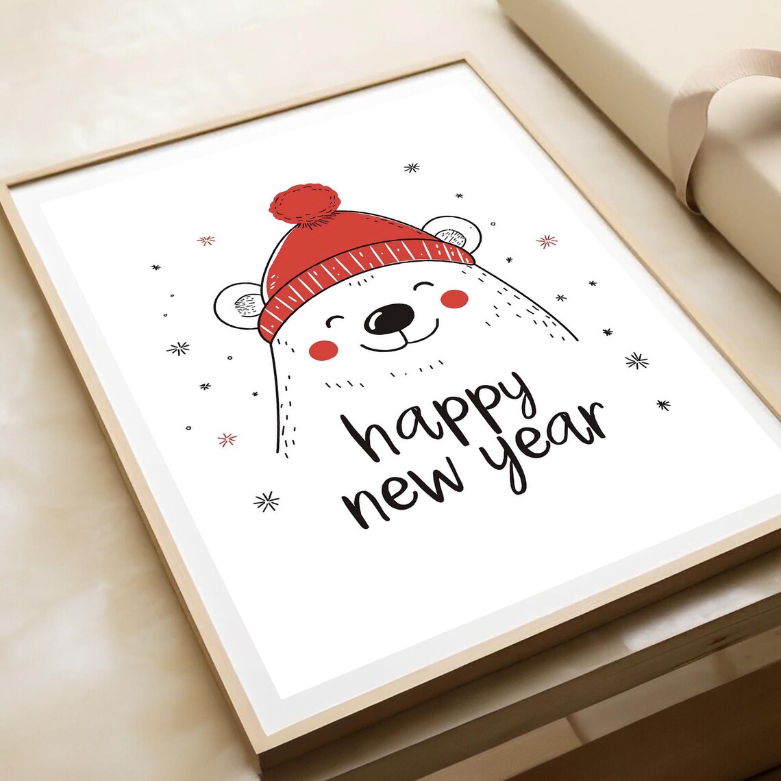 Smiling Polar Bear Happy New Year Minimalist Art New Year Party Decor Poster - Image 4