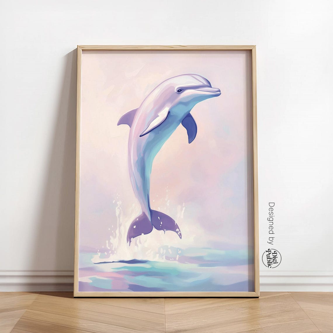 Pastel Dolphin Leaping Ocean Poster Dreamy Sea Life Wall Decor