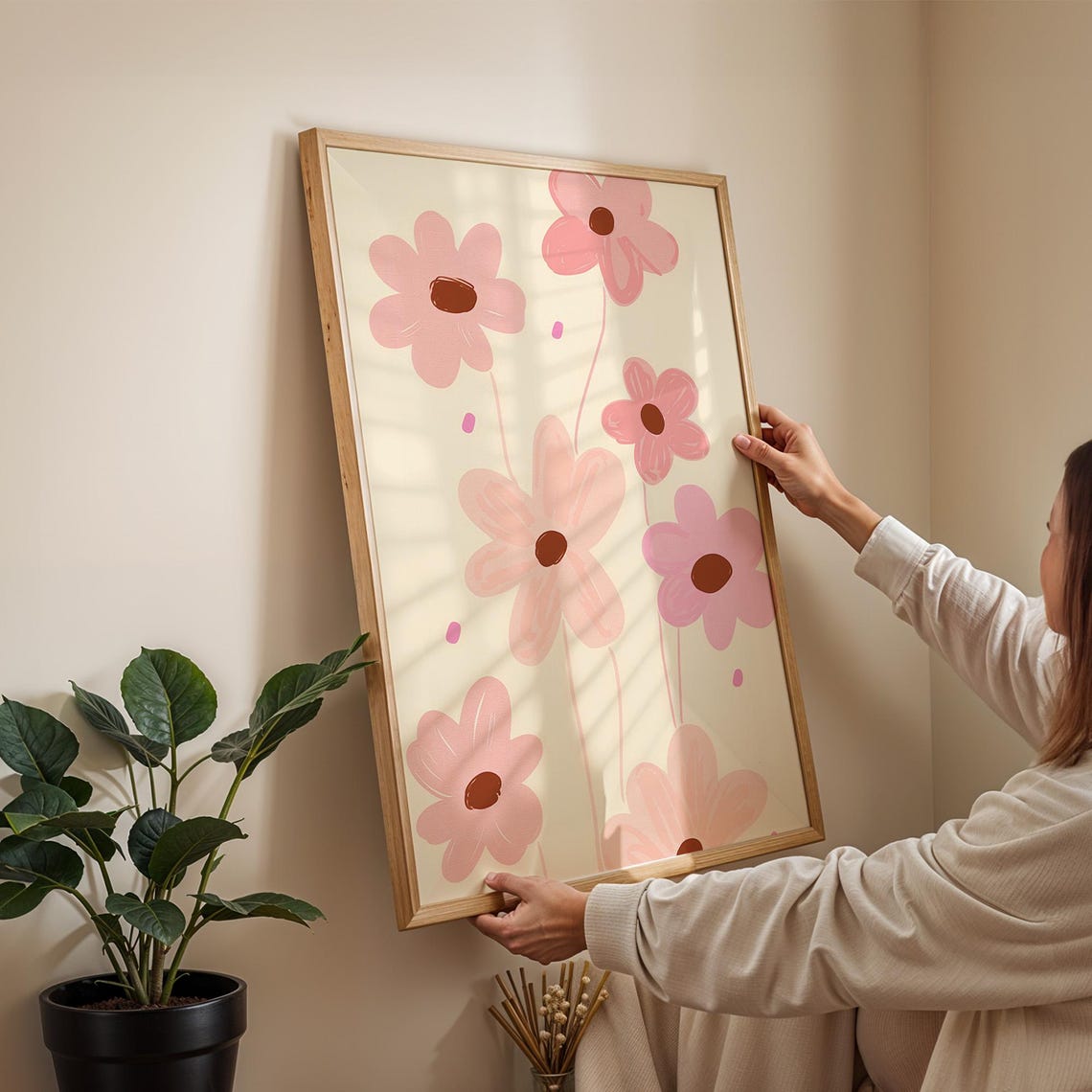 Pink Minimalist Daisy Flowers Poster Soft Modern Botanical Decor - Image 2