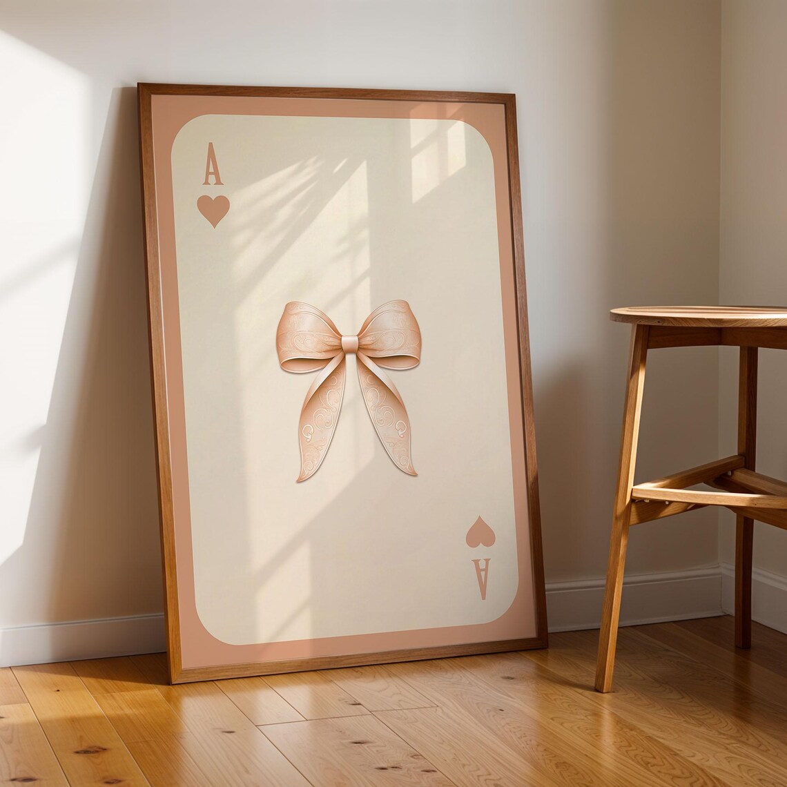Ace of Hearts Cherries Satin Bow Neutral Trendy Card Wall Art Poster - Image 2