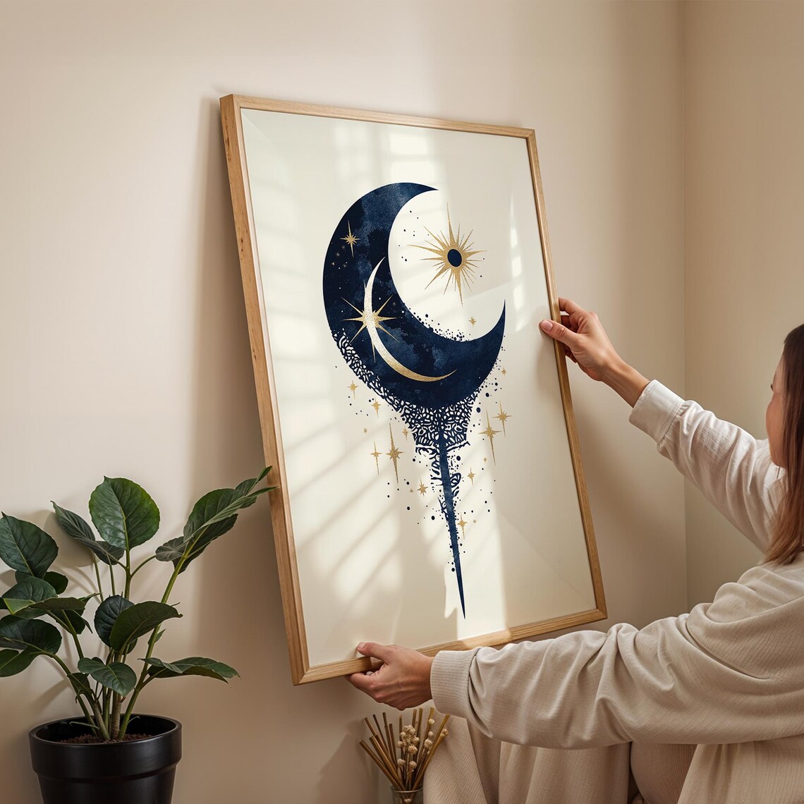 Celestial Crescent Moon Art Print, Boho Geometric Decor - Image 4
