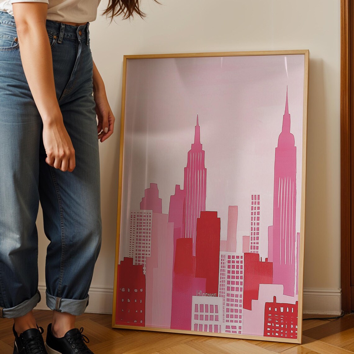 Pink New York City Skyline Poster with Empire State Building View - Image 4