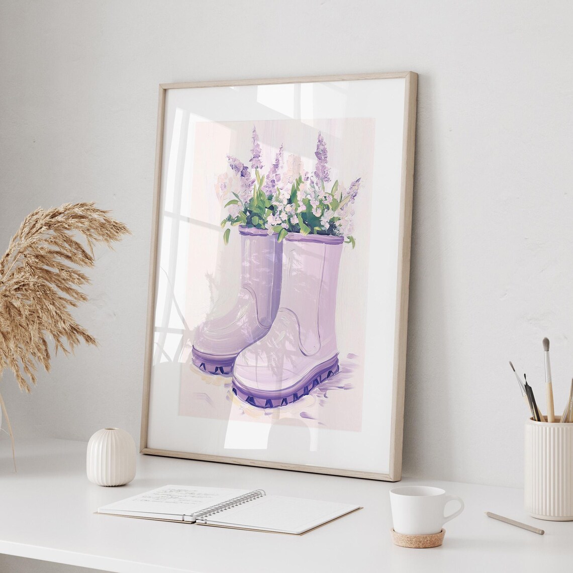 Purple Rain Boots with Lavender Flowers Watercolor Poster Charm - Image 2