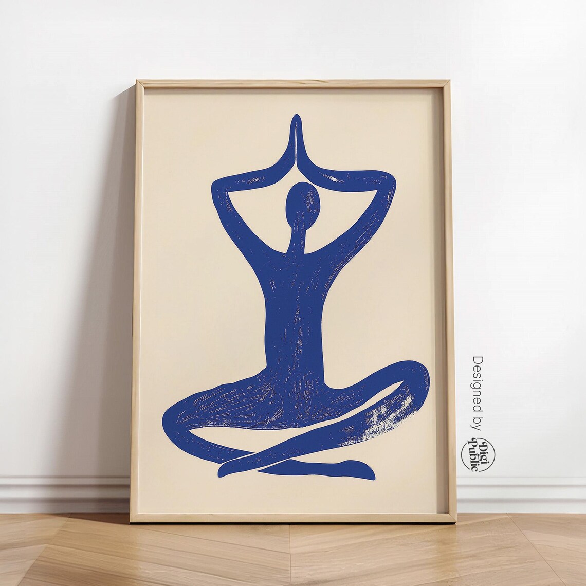 Blue Yoga Silhouette Meditation Poster Minimalist Wellness Decor
