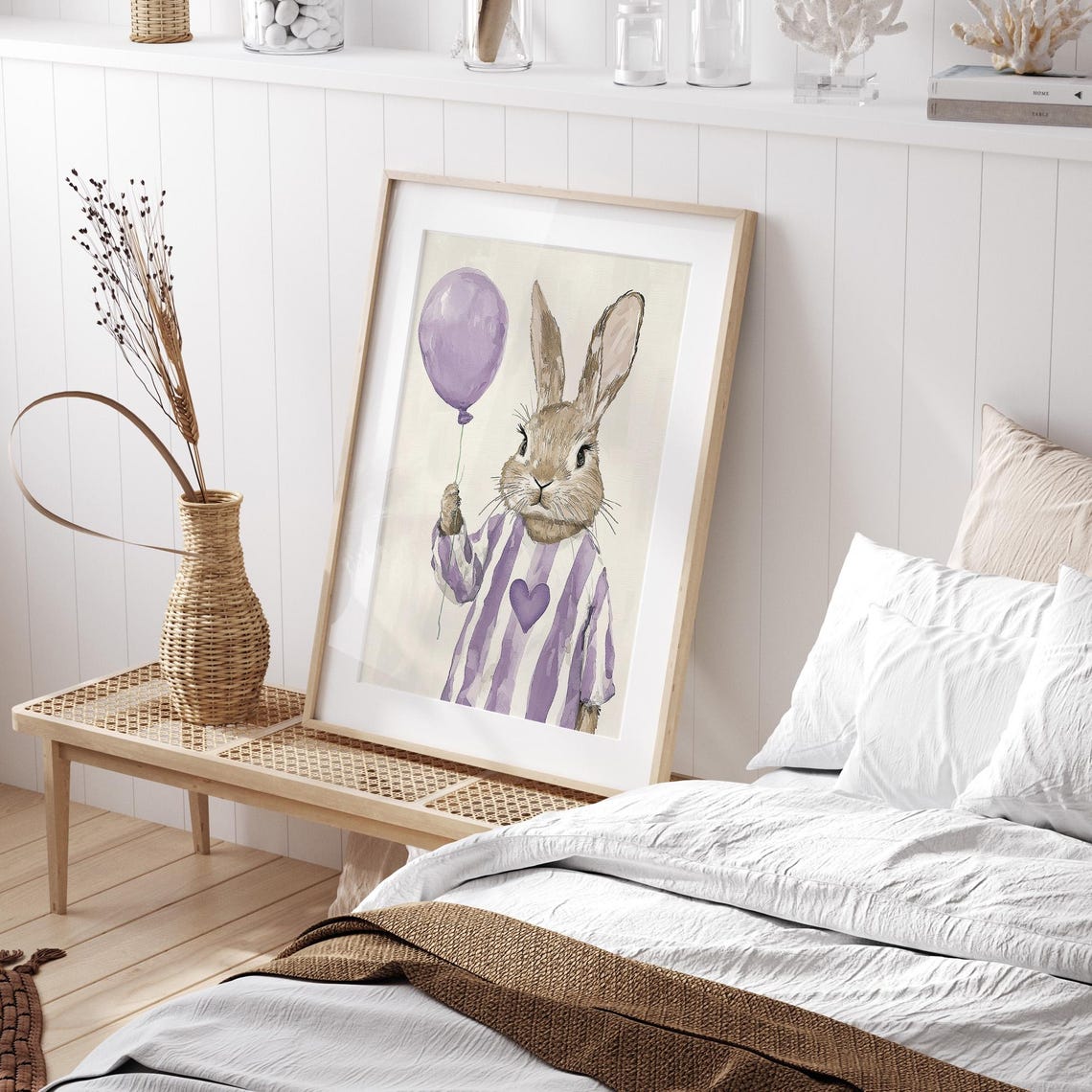 Cute Bunny Holding Purple Balloon Poster Whimsical Nursery Decor - Image 3
