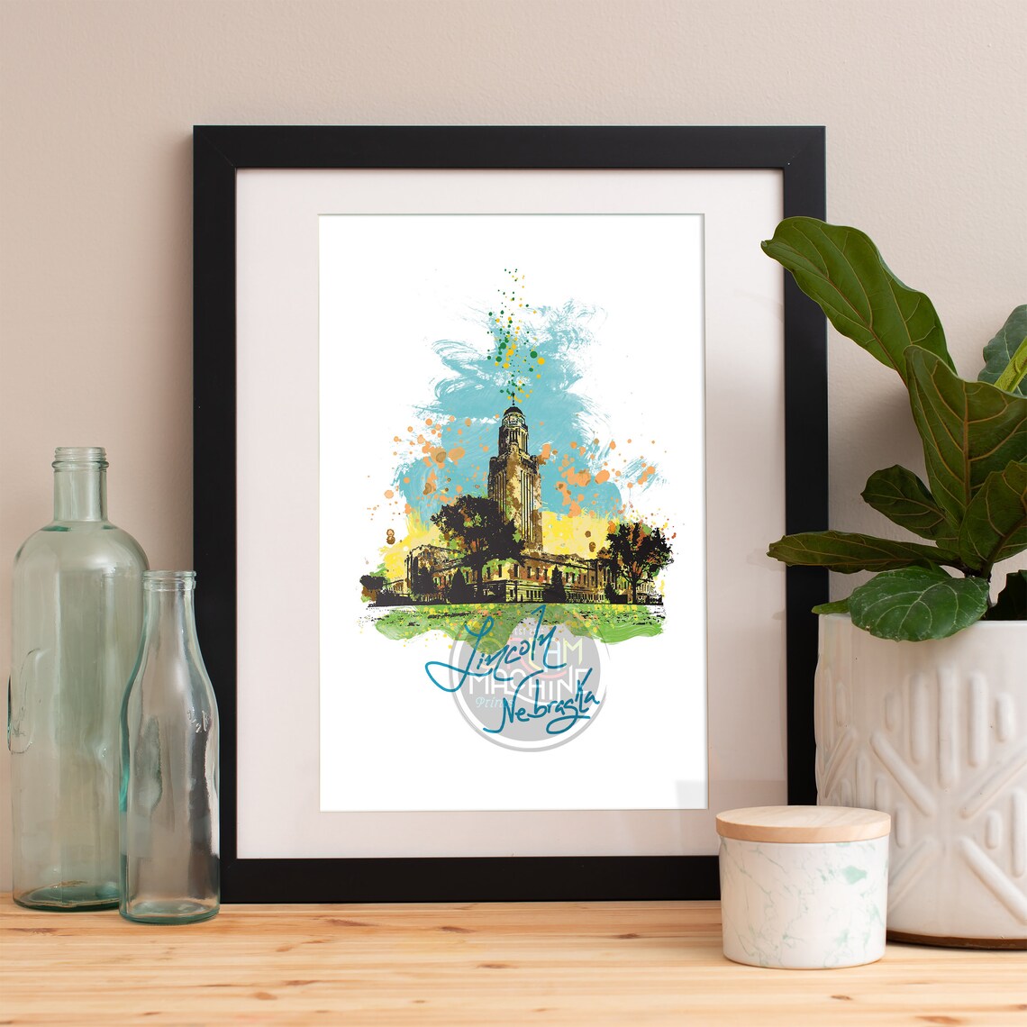 Lincoln Print Lincoln Skyline Lincoln Art Lincoln Poster Lincoln Watercolor Lincoln Art Print Lincoln Map Lincoln Wall Art Nebraska