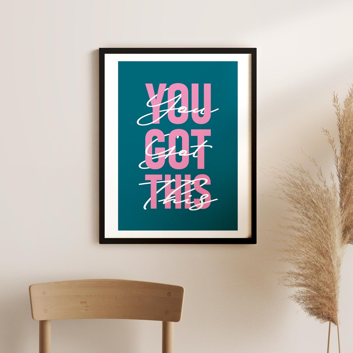 You Got This Pink Teal Script Typography Kids Room Encouragement Poster - Image 3