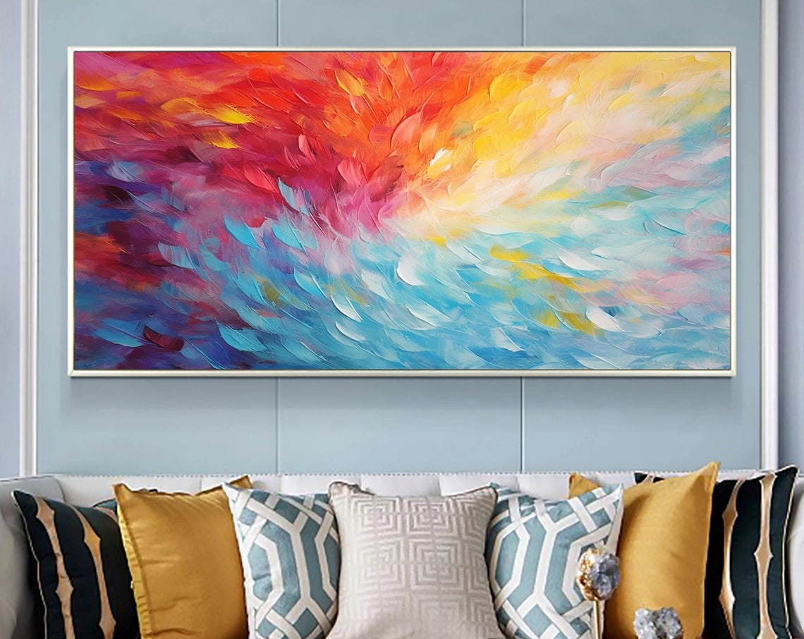 Dreamy Blush Pink to Ocean Blue Feather Swirl Abstract Wall Art