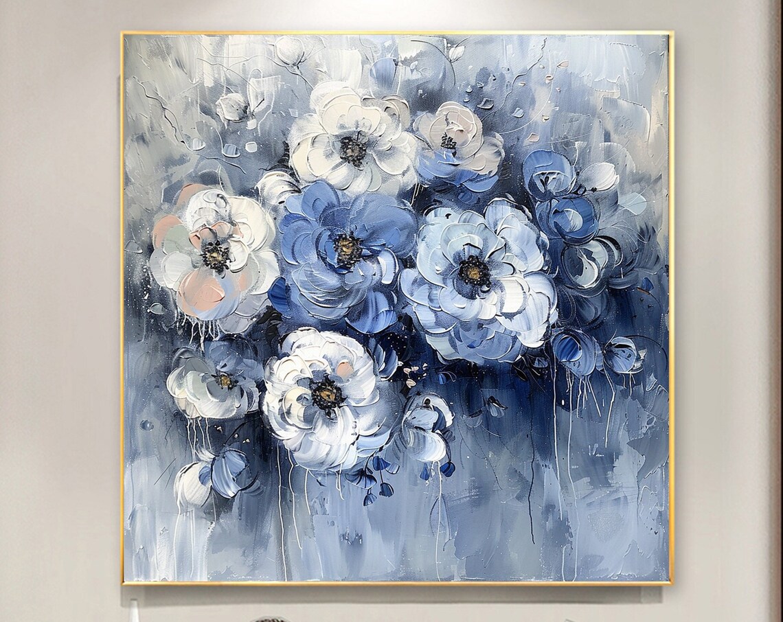 Large Abstract Flower Oil Painting On Wall Art Original White Floral Wall Art Custom Painting Fashion Living Room Decor Handmade Gift