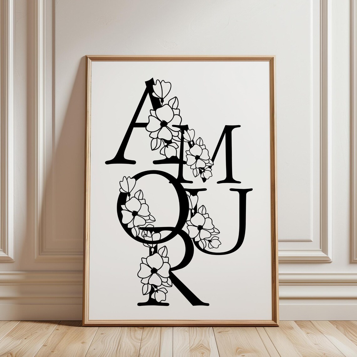 Amour Floral Cherry Blossom Letters Black And White French Love Poster