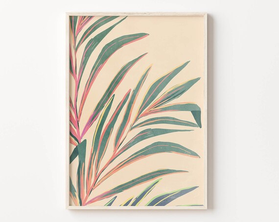 Palm Leaf Painting Print Green Tropical Leaf Print Tropical Wall Art Modern Wall Art Abstract Wall Art Minimalist Print
