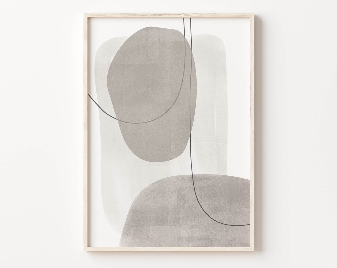 Gray Geometric Shapes Line Art Minimalist Neutral Abstract Poster
