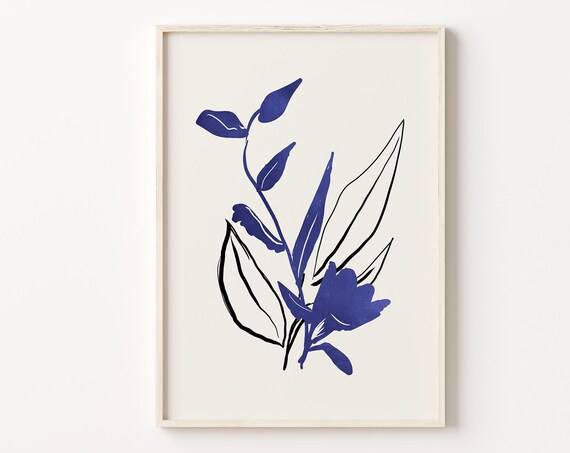 Purple Botanical Line Art Print Minimal Print Minimalist Art Print Minimalist Mid Century Modern Geometric Shapes