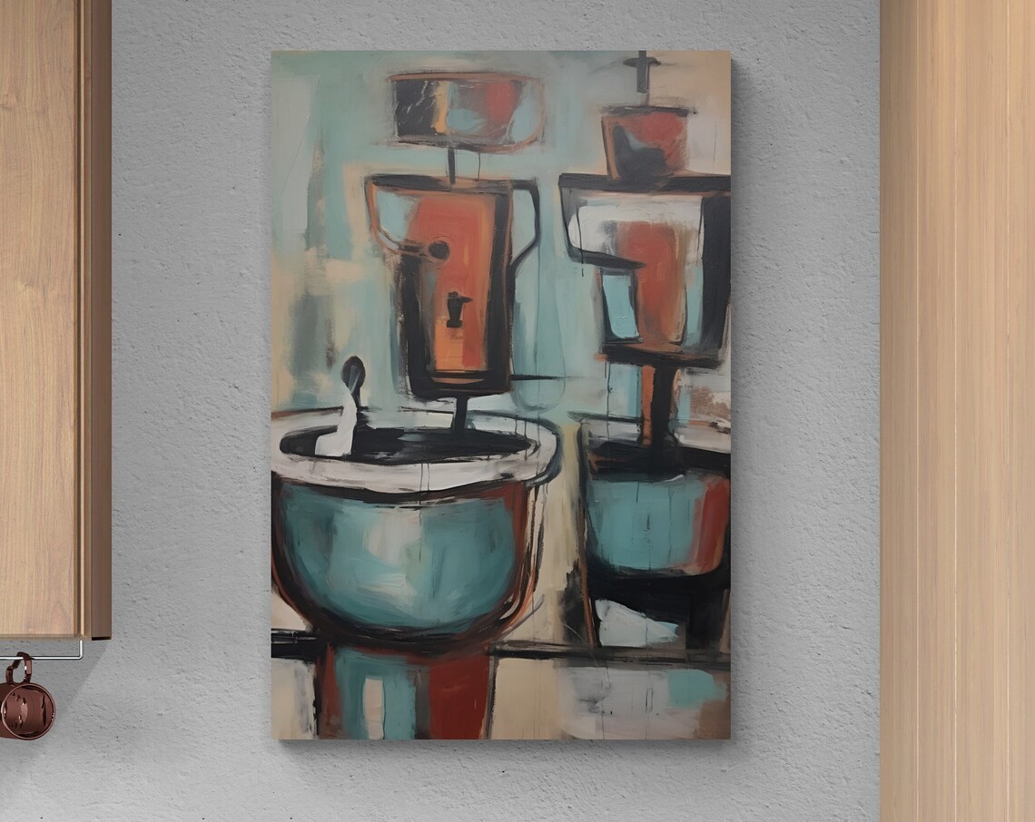 Abstract Still Life Vessels Teal Burnt Orange Modern Gallery Wall Art - Image 2