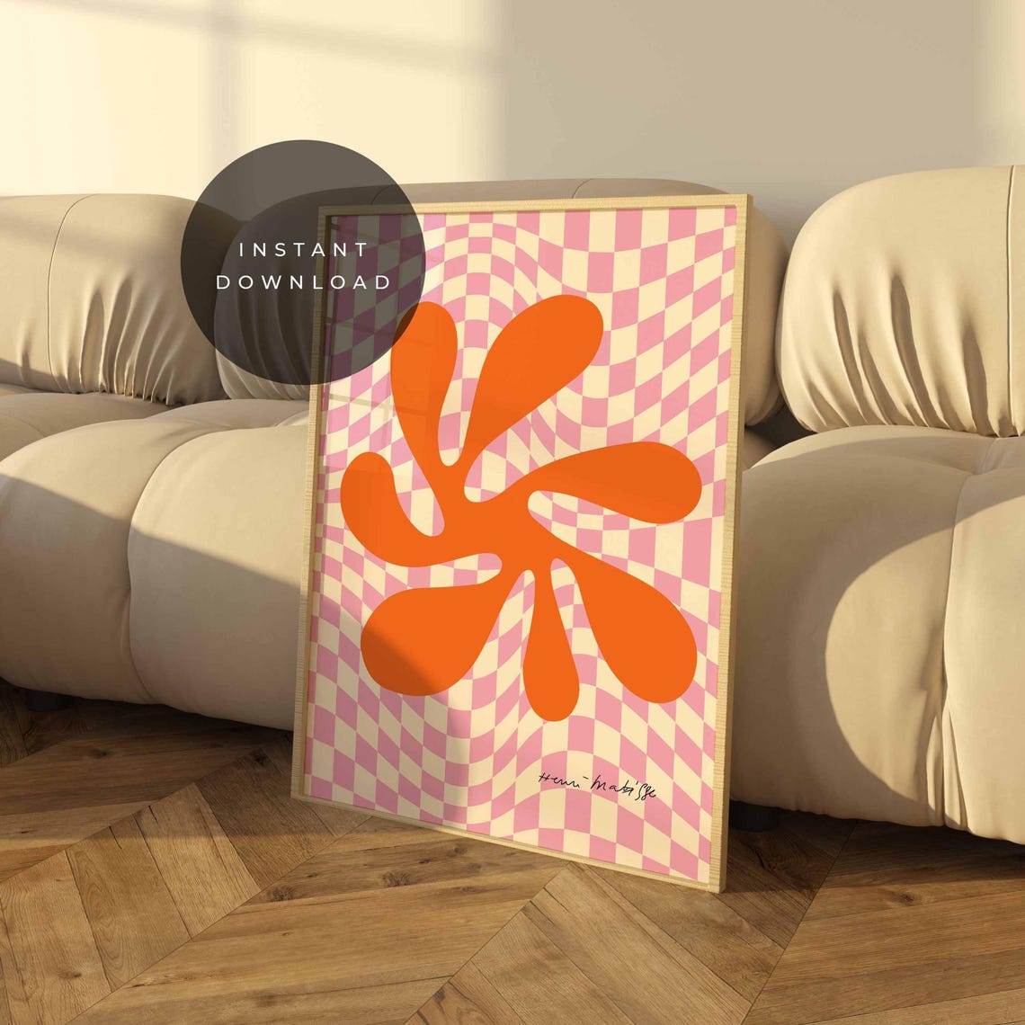 Henri Matisse Orange Flower Cutout Pink Checkered Art Poster