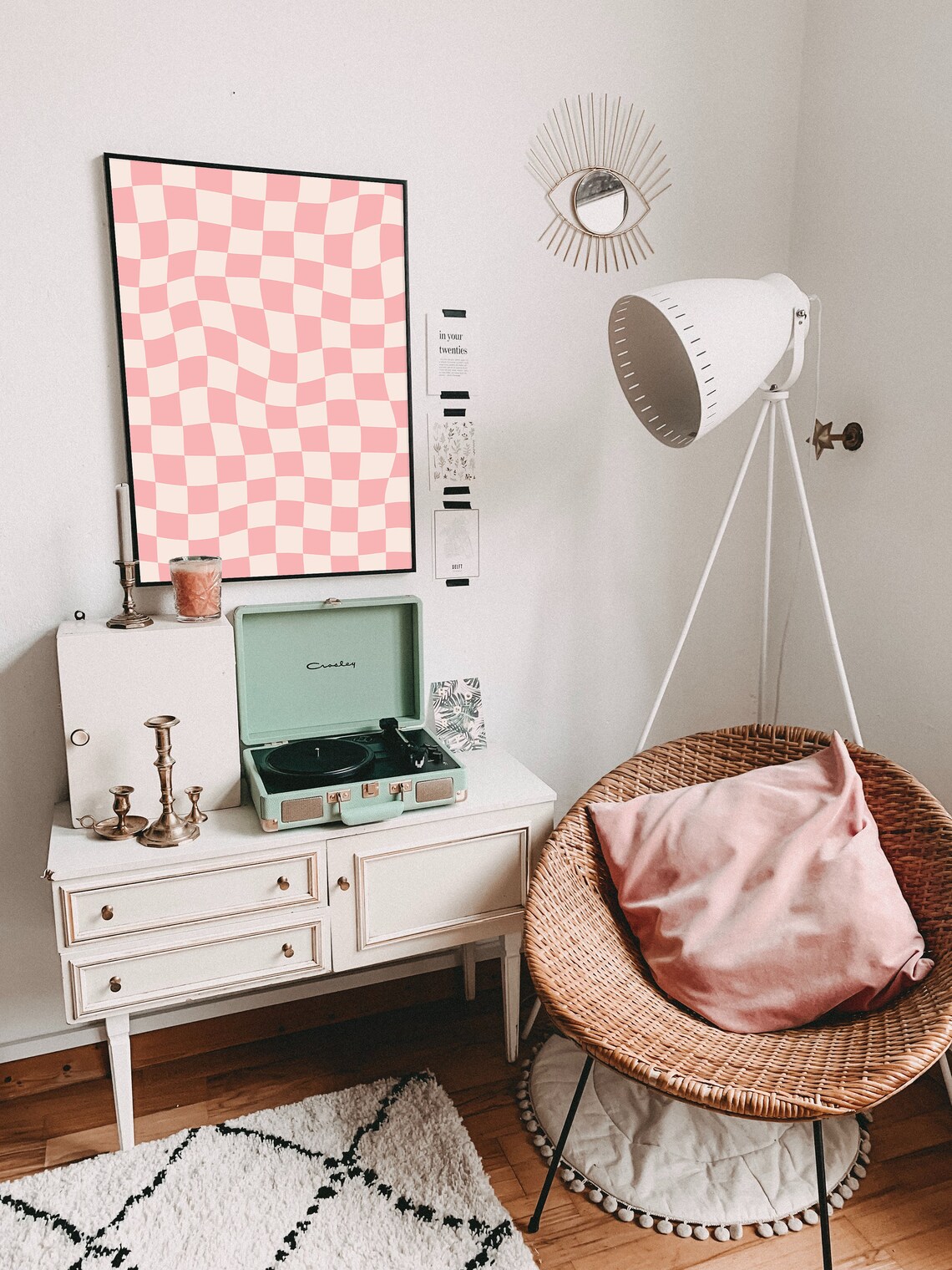 Pastel Checkered Retro Wavy Checkerboard Art Print - Image 3