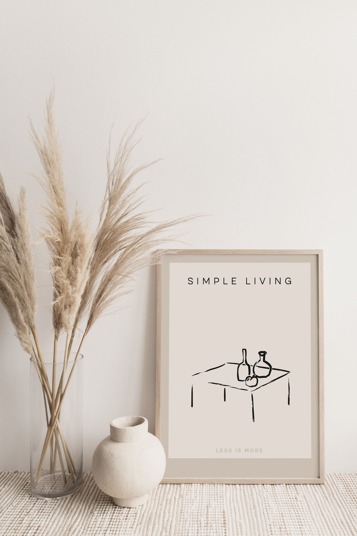 Simple Living Minimalist Ink Line Drawing Bottles Table Wall Print - Image 2