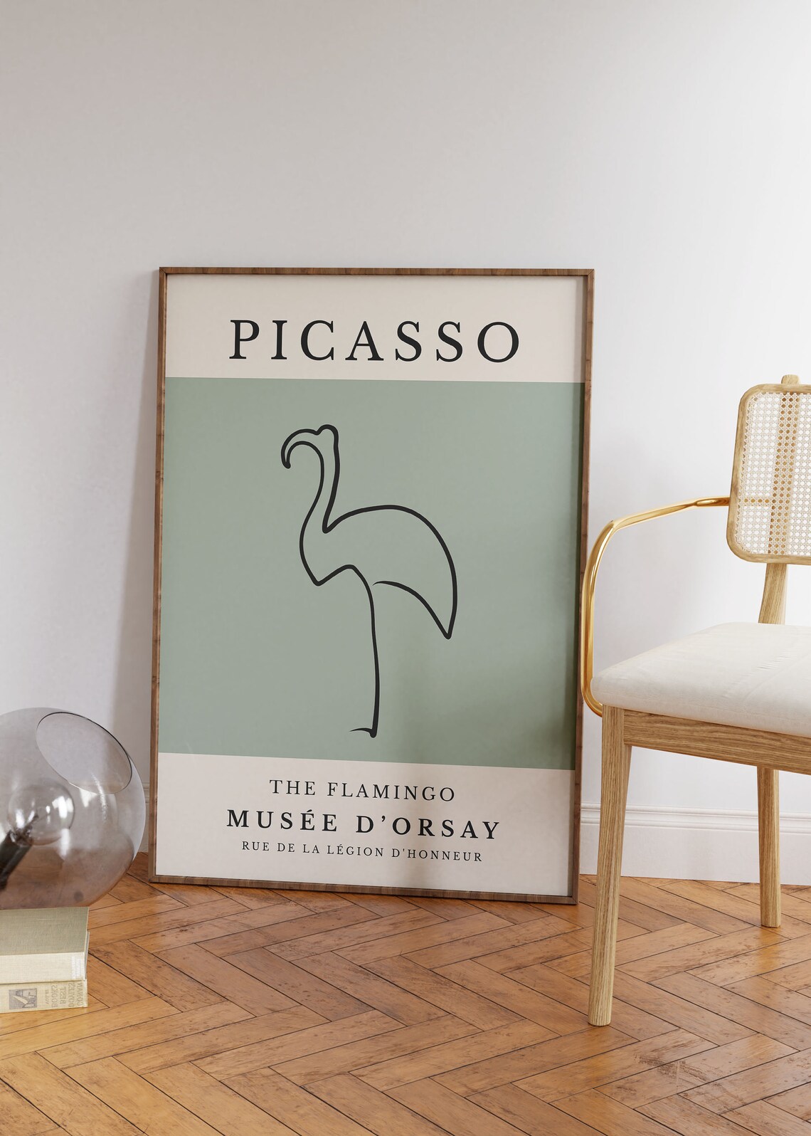 Picasso Flamingo Line Drawing Sage Green Minimalist Museum Print - Image 2