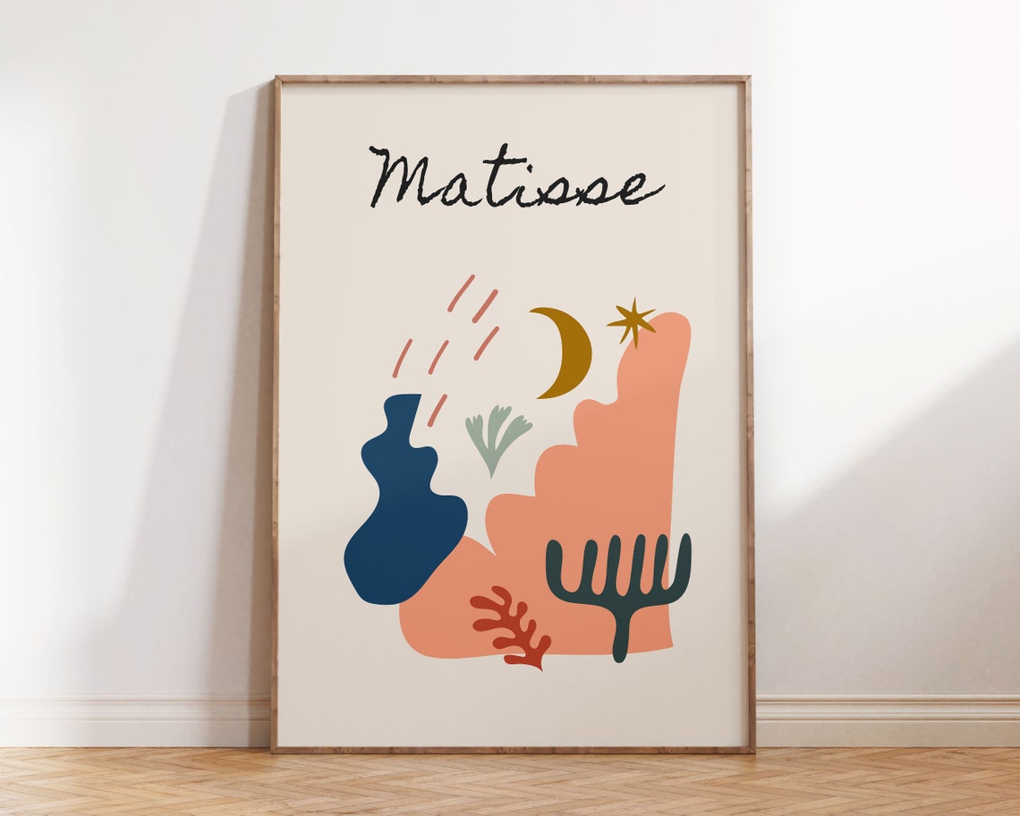 Matisse Coral Reef Moon Stars Modern Abstract Script Art Print - Image 3