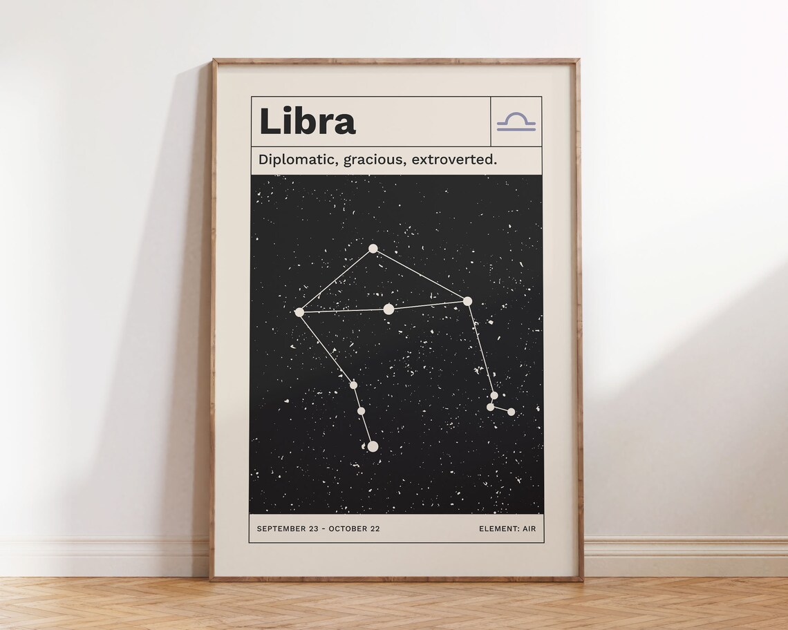 Libra Horoscope Retro Zodiac Art Print, Minimalist