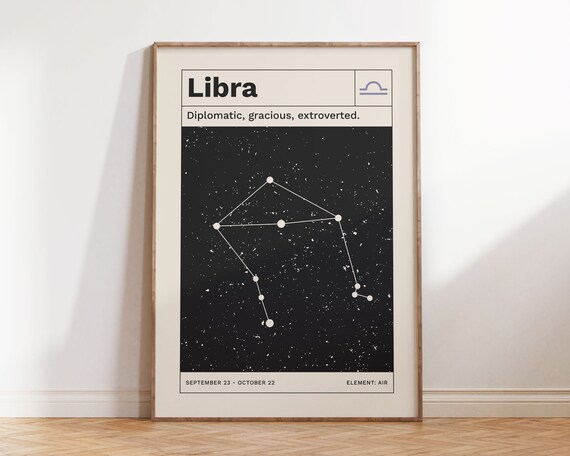 Libra Horoscope Retro Zodiac Art Print, Minimalist