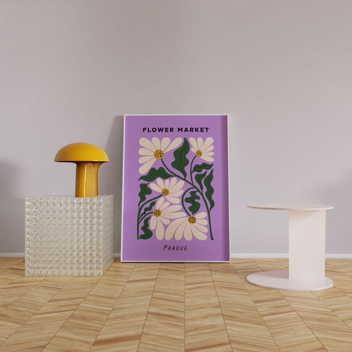 Flower Market Prague Purple Daisy Retro Botanical Illustration Poster - Image 2