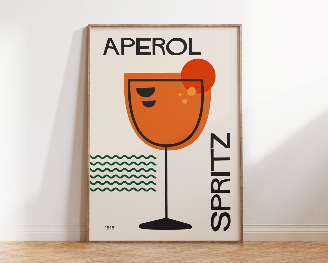 Aperol Spritz Retro Cocktail Poster, Kitchen Bar Decor