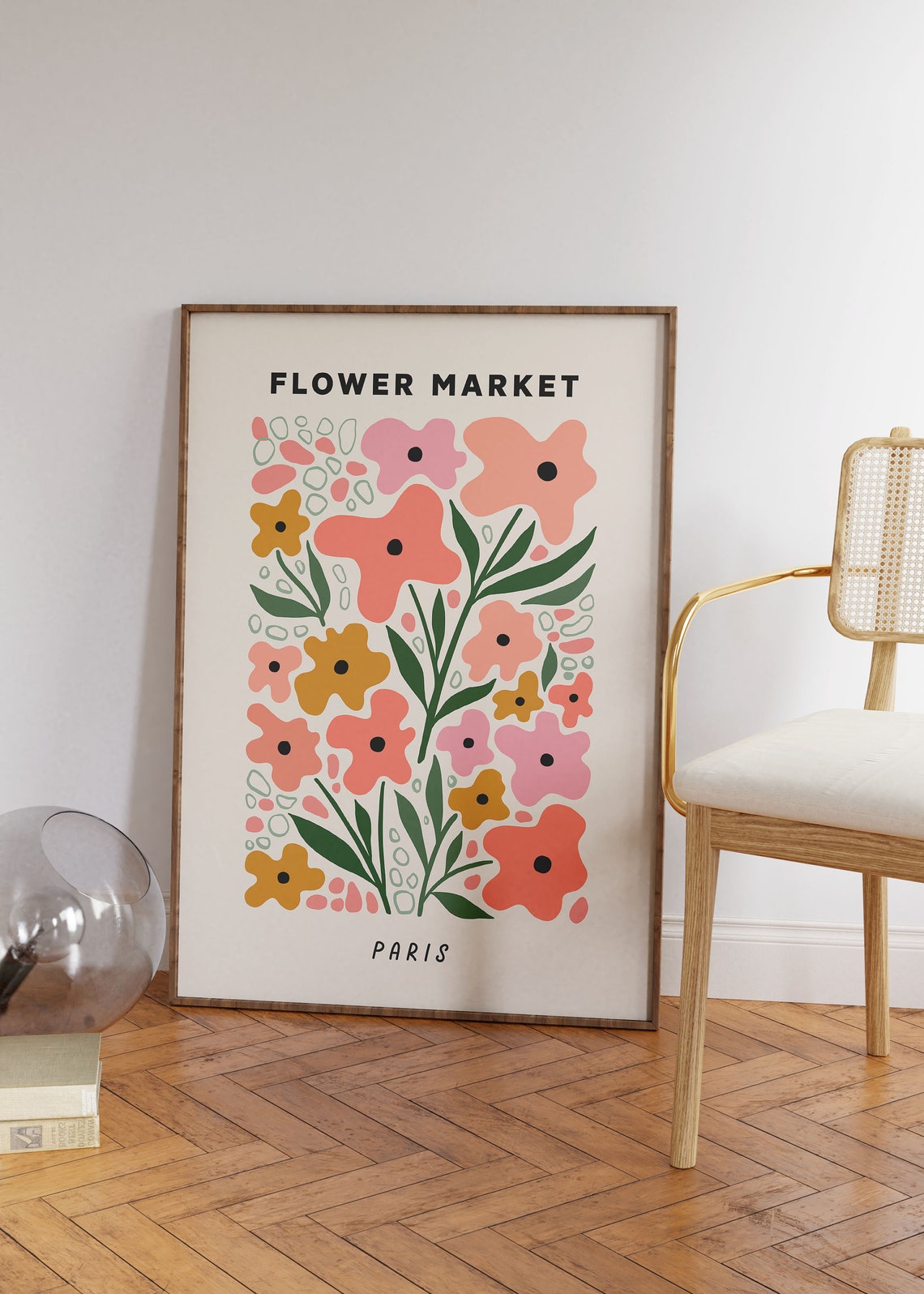 Flower Market Paris Retro Pink Floral Botanical Illustration Poster - Image 2