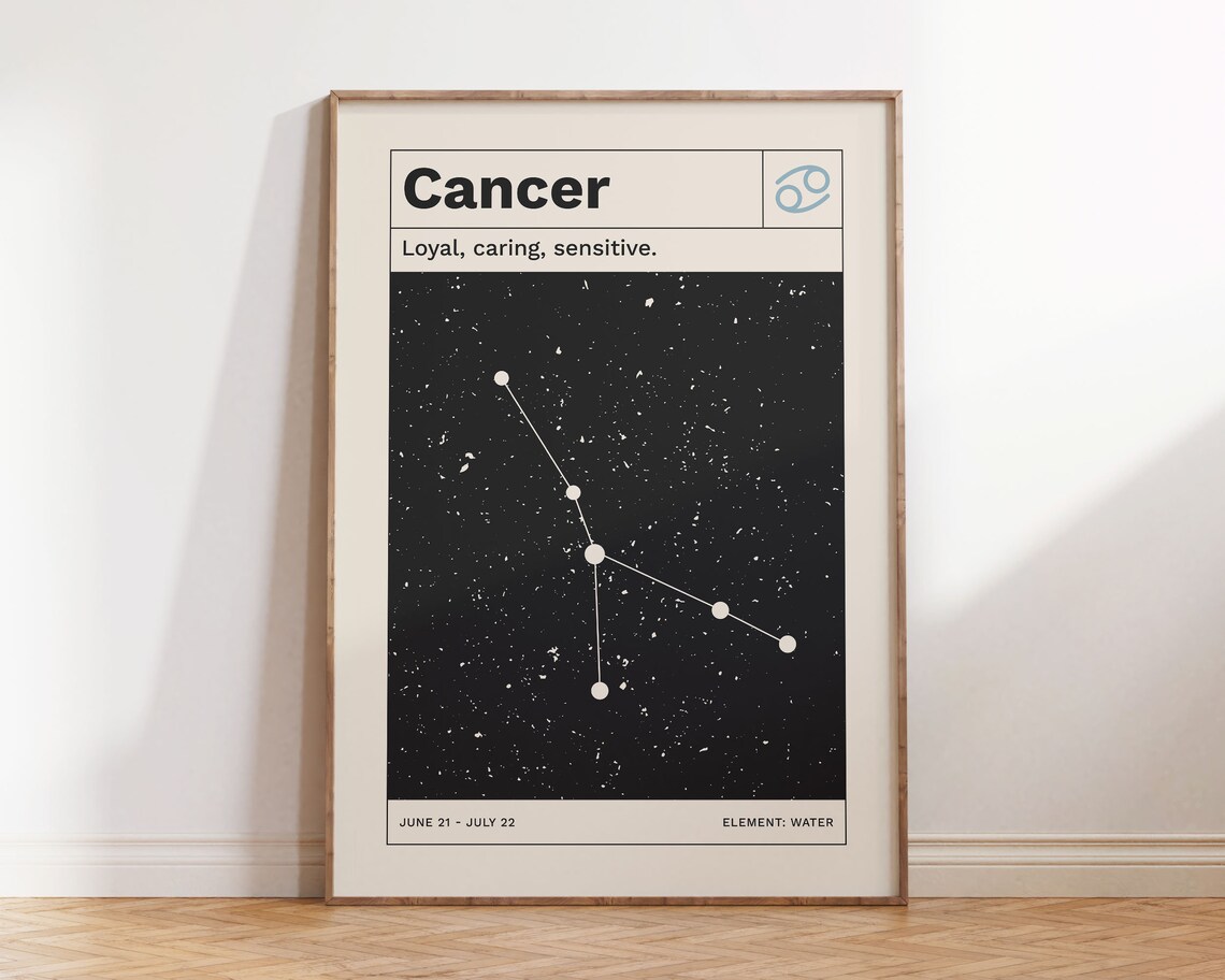Cancer Horoscope Retro Minimalist Constellation Art Print