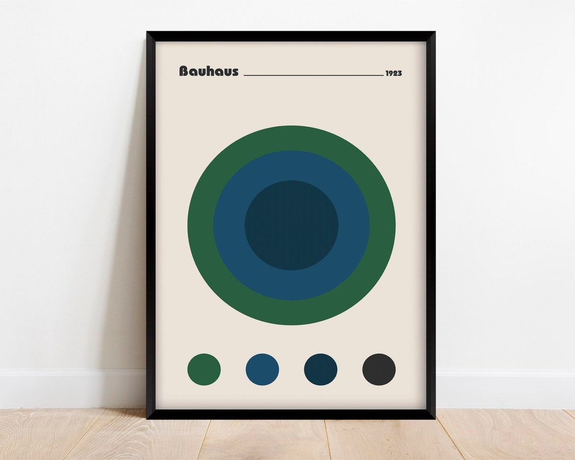 Bauhaus 1923 Concentric Circles Blue Green Geometric Art Poster