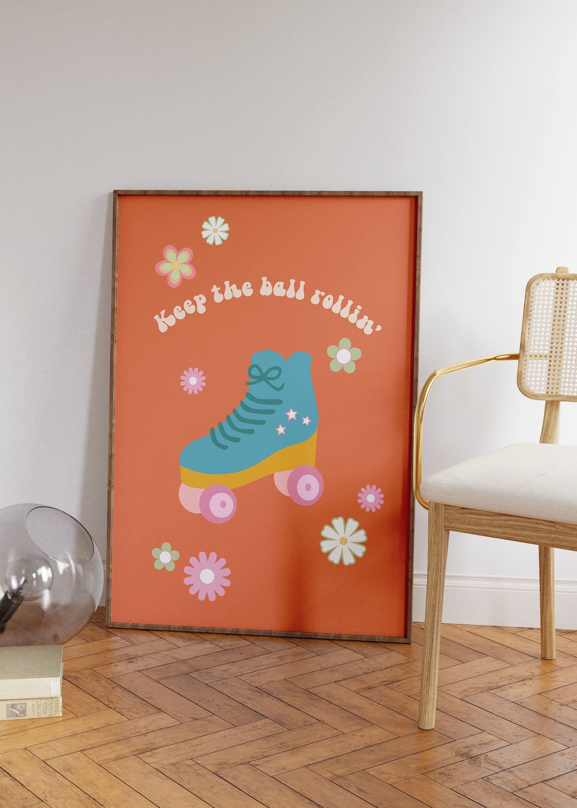 Funky Retro Wall Art Groovy Affirmation Print Preppy Room Decor 60s 70s Aesthetic Keep The Ball Rolling Poster - Image 2
