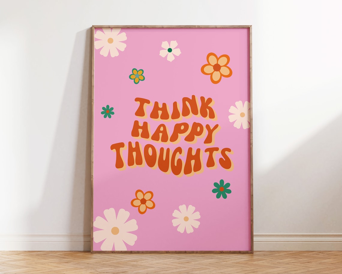 Groovy Pink Floral Retro Art Print, Hippie Decor