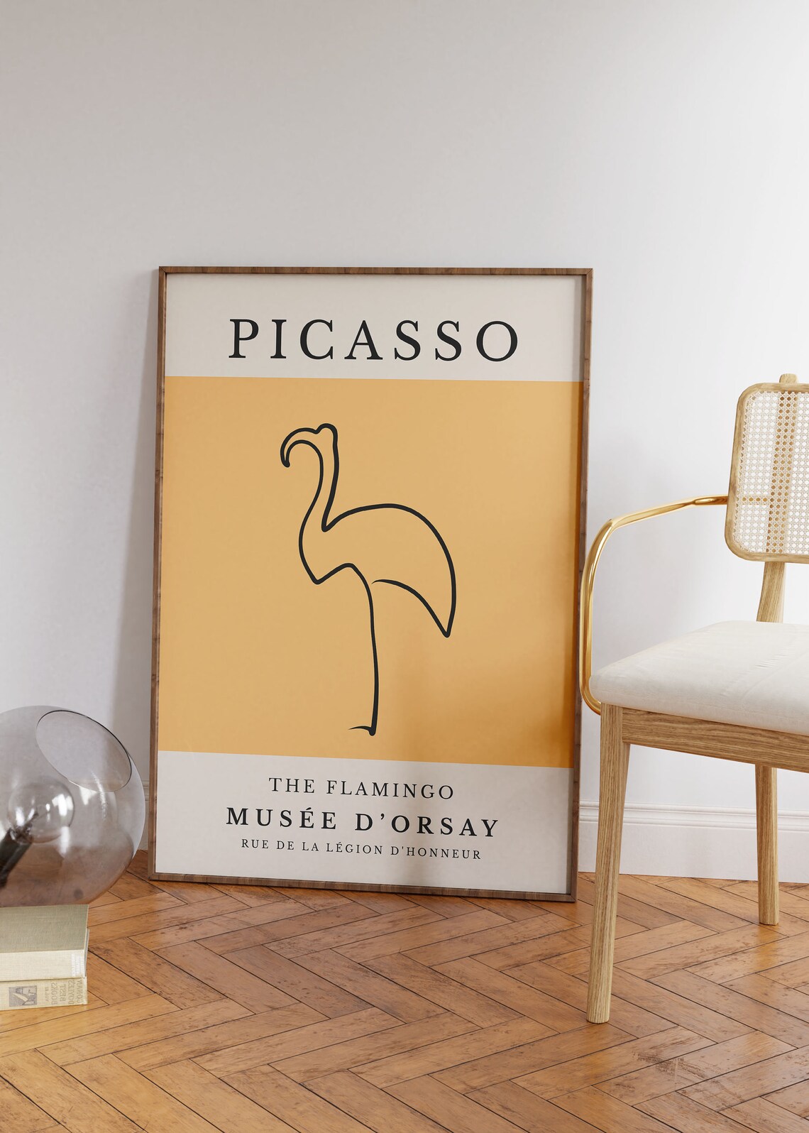 Picasso Flamingo One Line Drawing Yellow Museum Exhibition Wall Decor Poster - Image 2