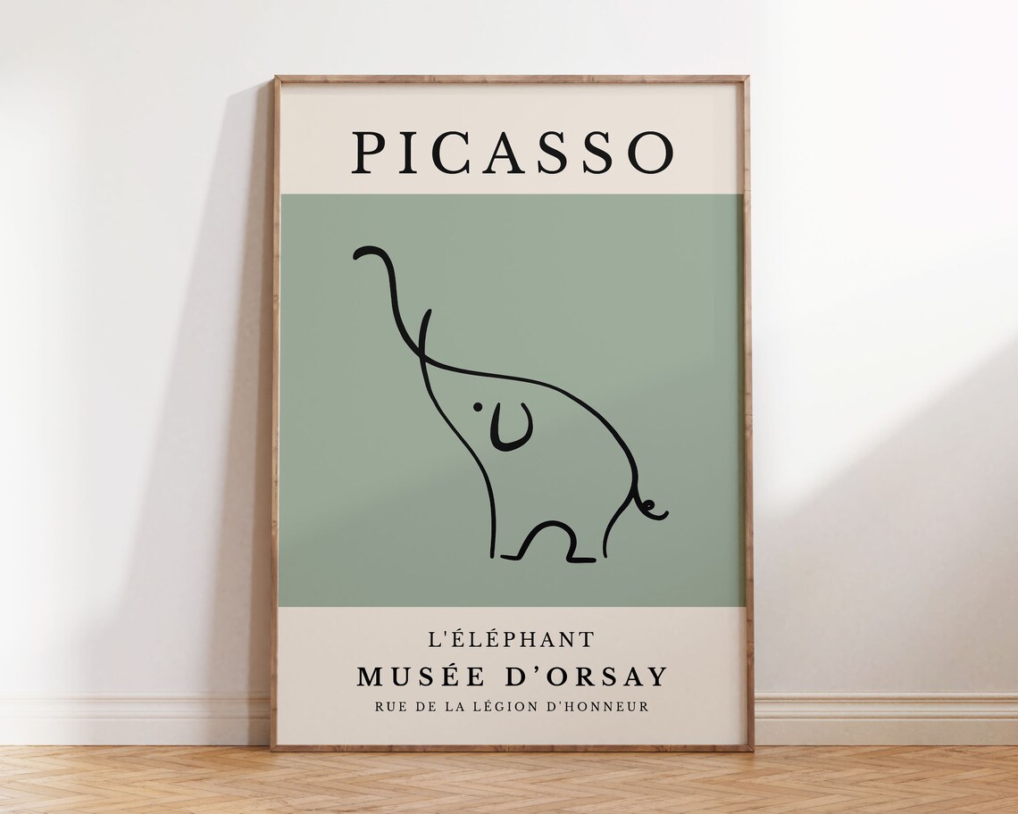 Picasso Elephant Line Art Print, Minimalist Sketch