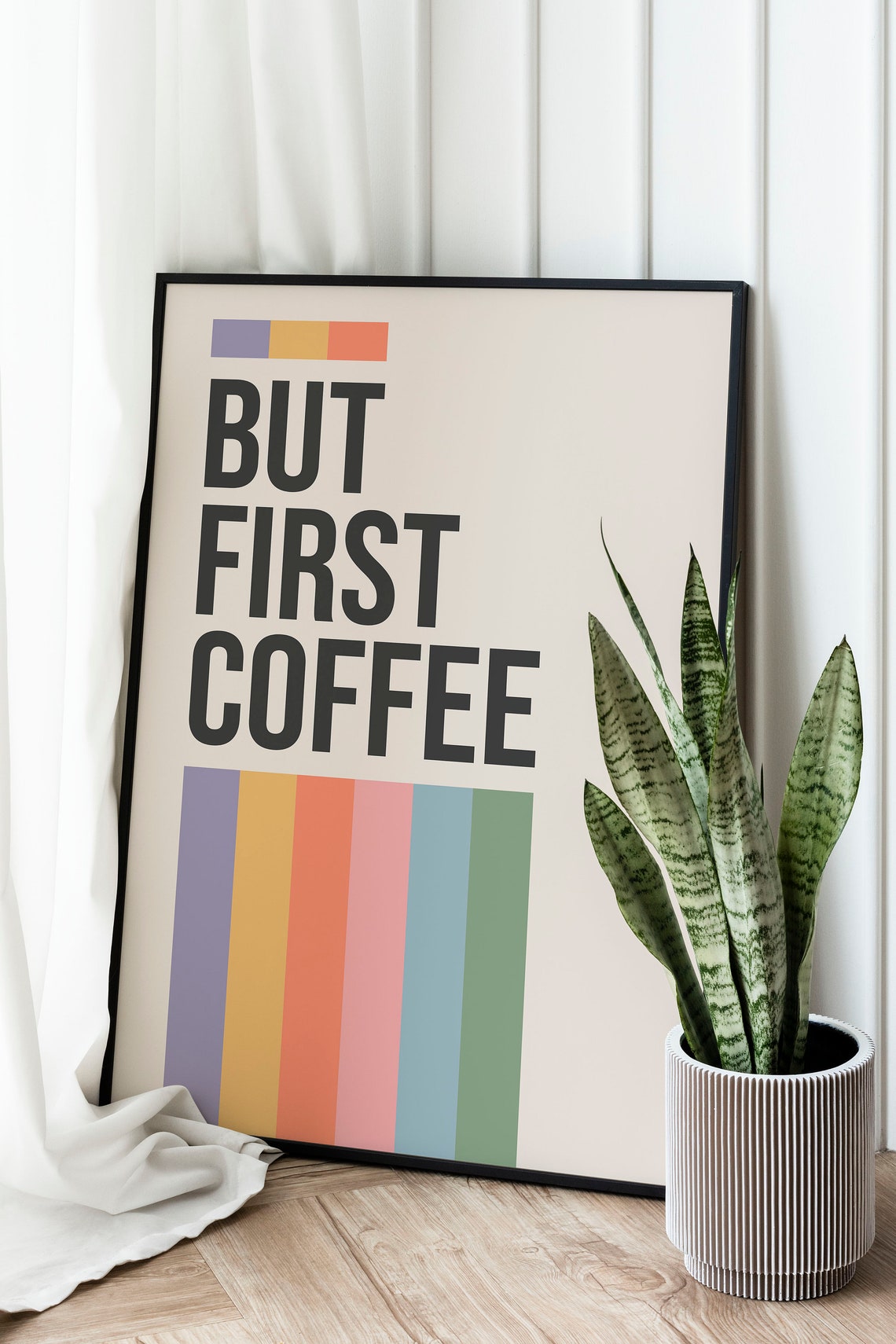 But First Coffee Retro Striped Bold Typography Kitchen Poster - Image 2