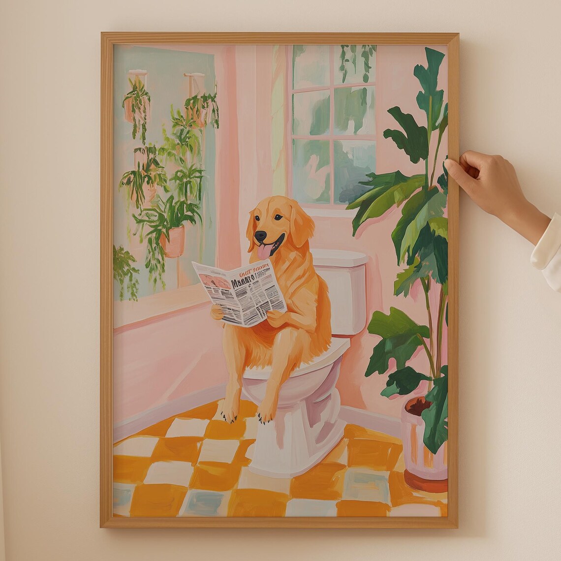 Golden Retriever Funny Bathroom Wall Art Print