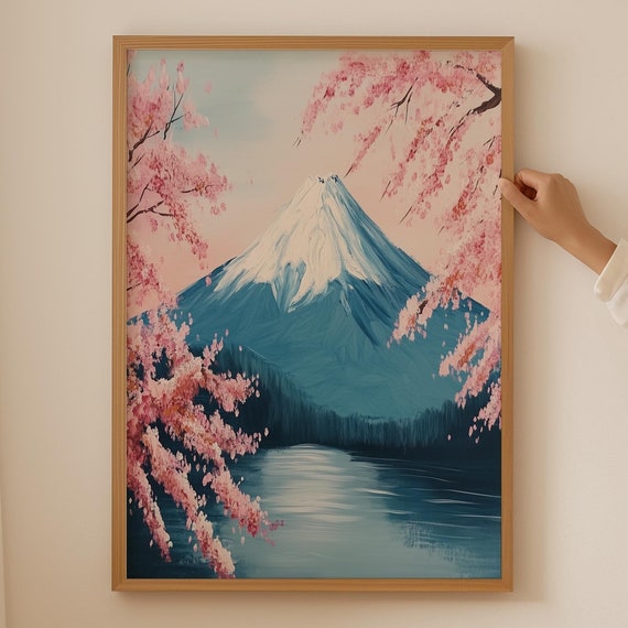 Cherry Blossom Japandi Poster Japanese Flower Art Print Wabi Sabi Wall For Room Decor Trendy Hills As Above Couch