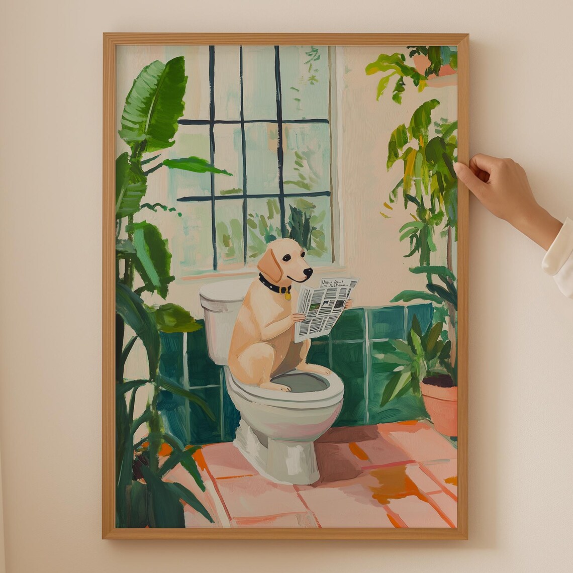 Labrador Retriever Reading Newspaper on the Toilet Funny Poster