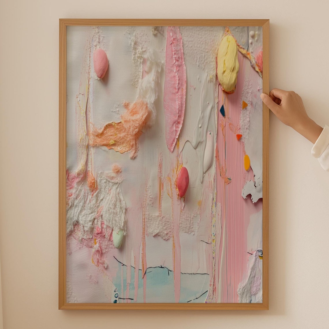 Pastel Pink Textured Collage Candy Abstract Playful Modern Wall Poster