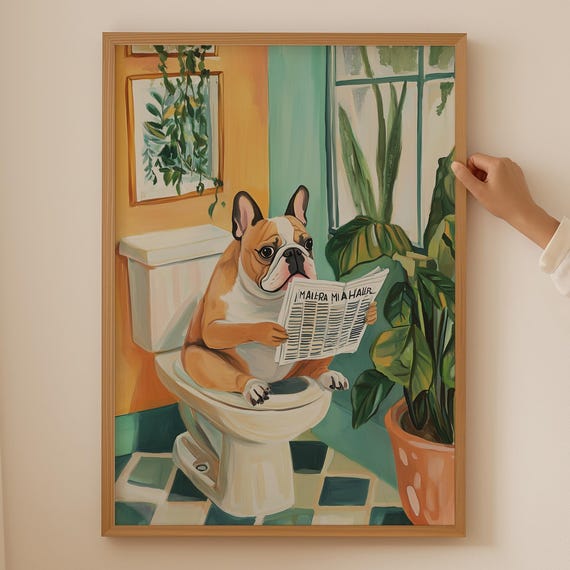 Bulldog Lover Wall Art Funky Bathroom Decor Colorful Dog Poster Funny English Gift Trendy Toilet Print