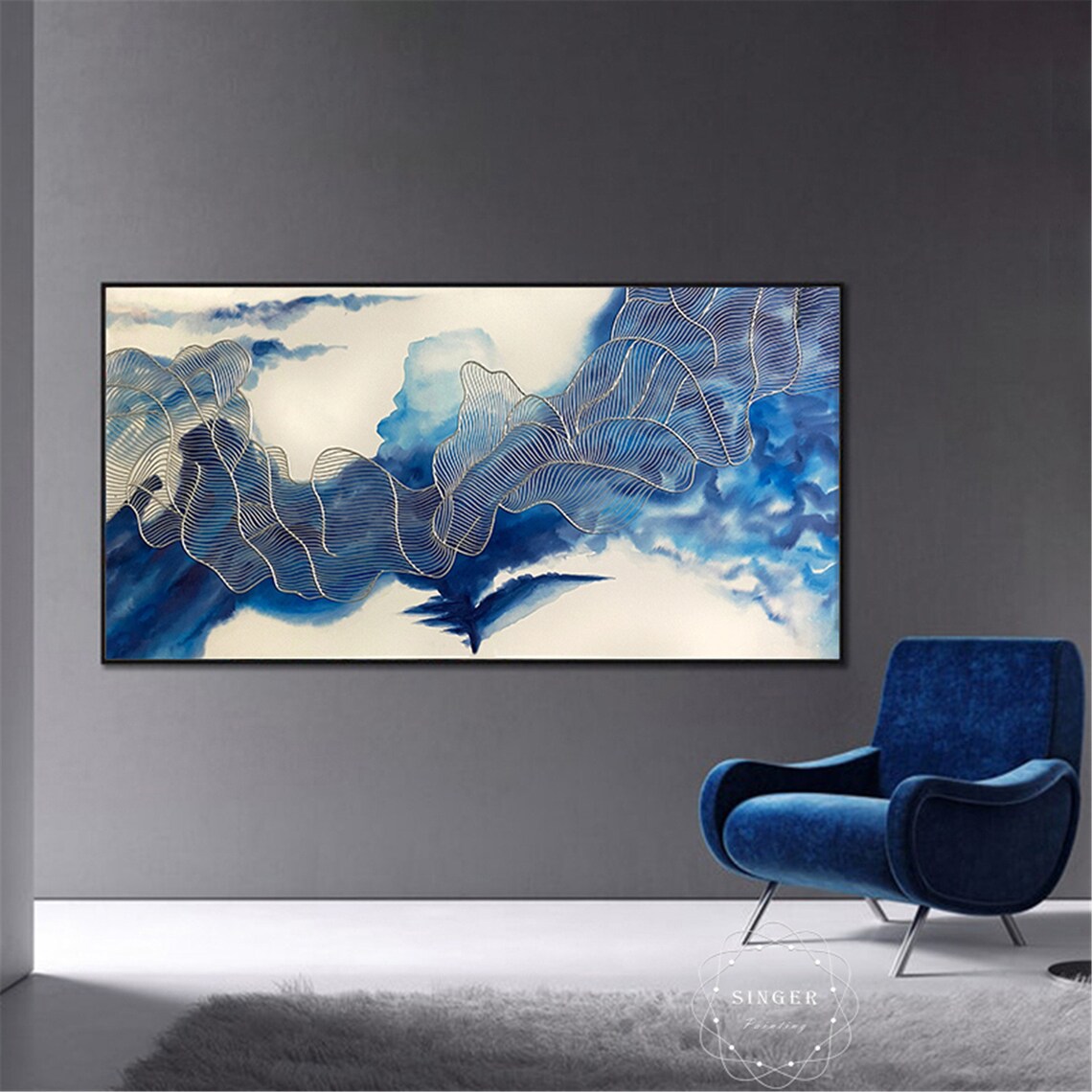 Silver Line Abstract Clouds, Modern Wall Art Print - Image 4