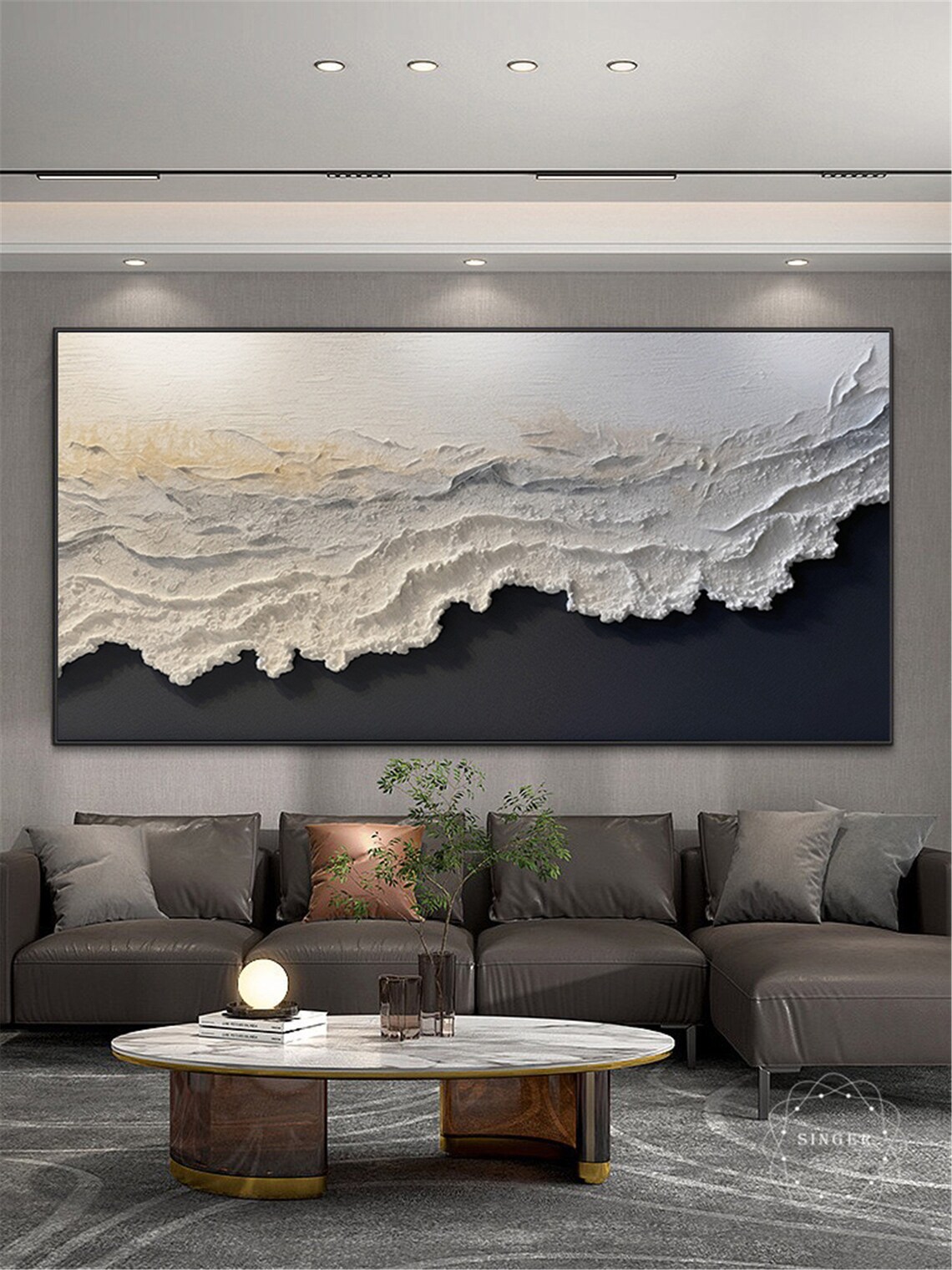 Abstract Ocean Wave Painting, Minimalist Coastal Art - Image 3