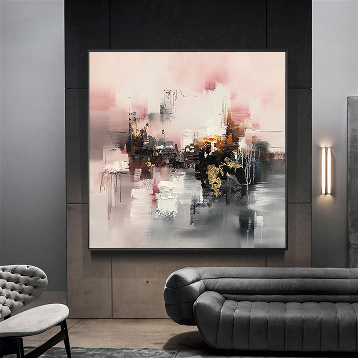 Blush Pink Gray Gold Abstract Reflections Modern Wall Art Poster - Image 2