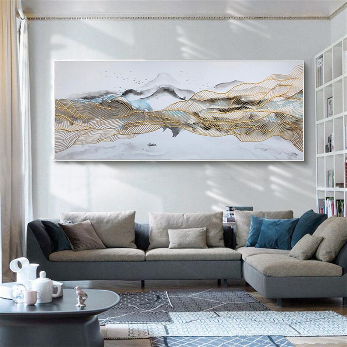 Gold Lines Abstract Mountains, Wabi Sabi Wall Art Print - Image 3