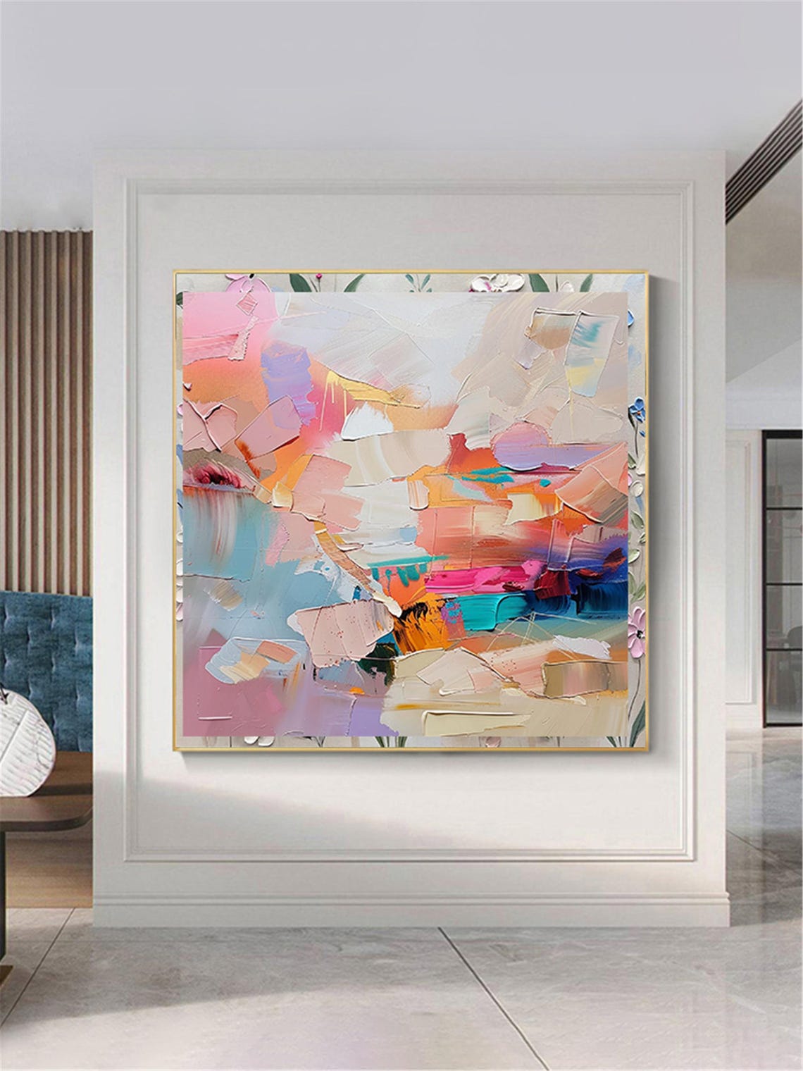 Vibrant Pink Orange Teal Abstract Painting Modern Statement Wall Art - Image 3
