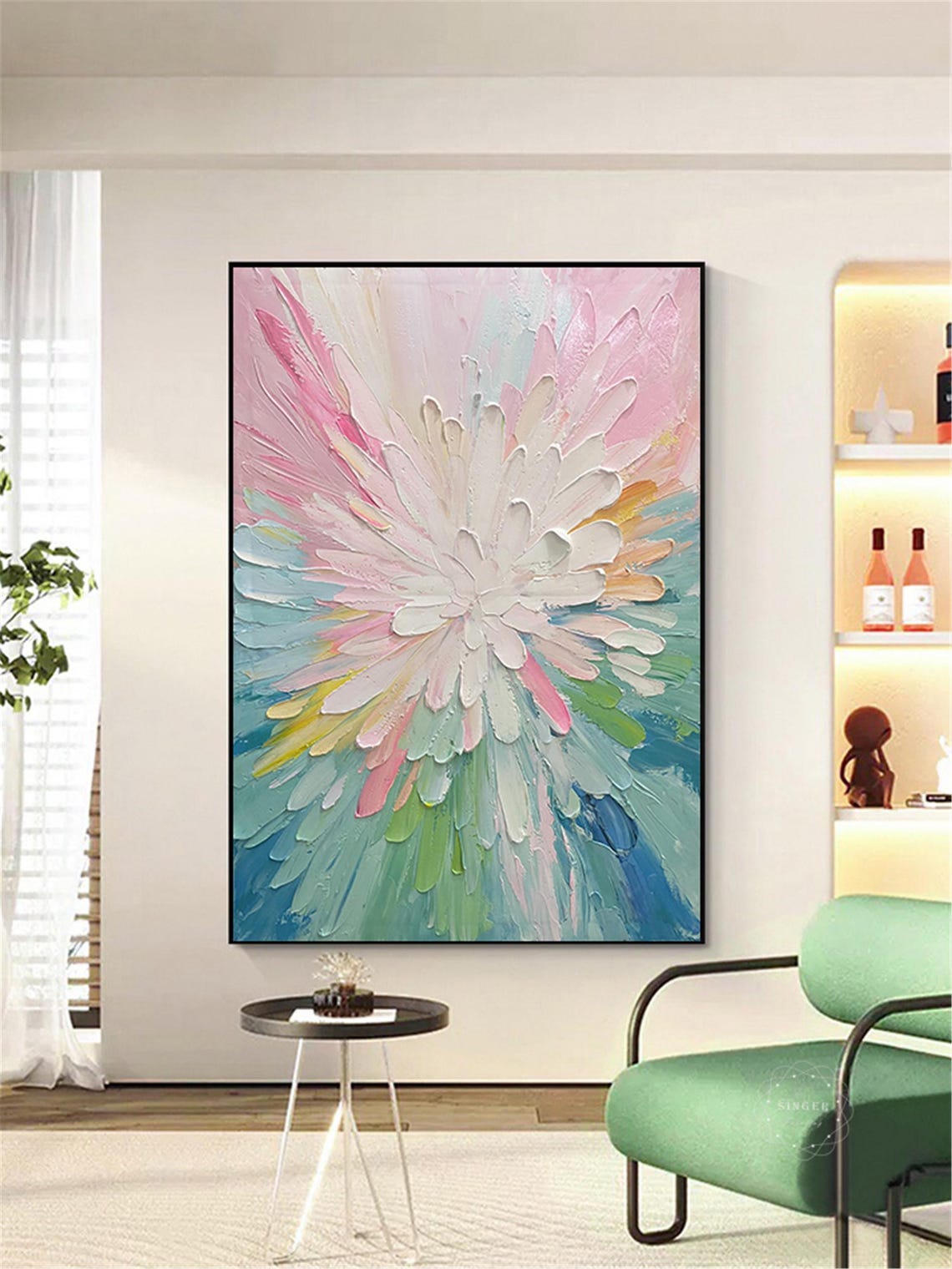 White Flower Burst Colorful Splash Textured Vertical Floral Wall Art - Image 5